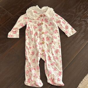 Pink Floral Ruffle Footie
